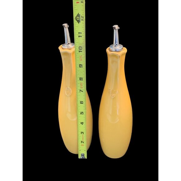 BELAVERRA VENETIAN Saffron Yellow Oil & Vinegar Cruet Set 12" w Metal Tips - Picture 3 of 6